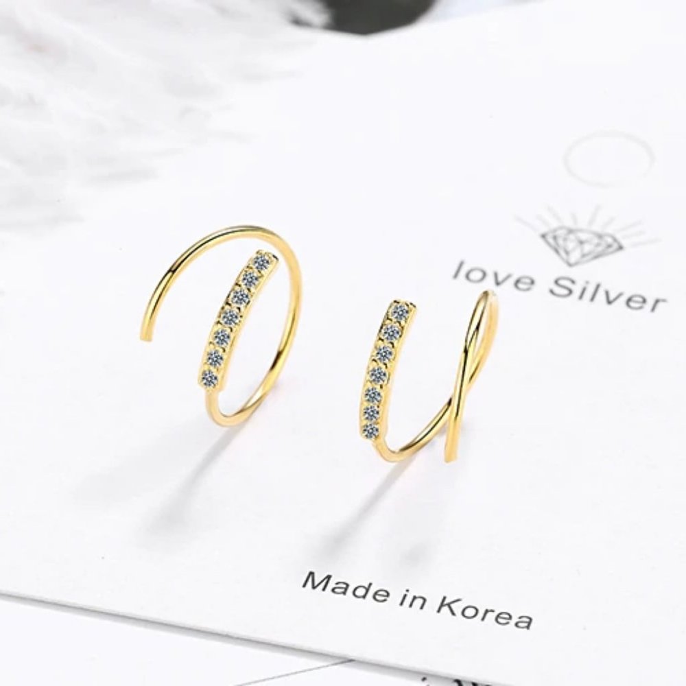 NEW 925 Sterling Silver Pave Diamond Hoop Earrings - Picture 9 of 9